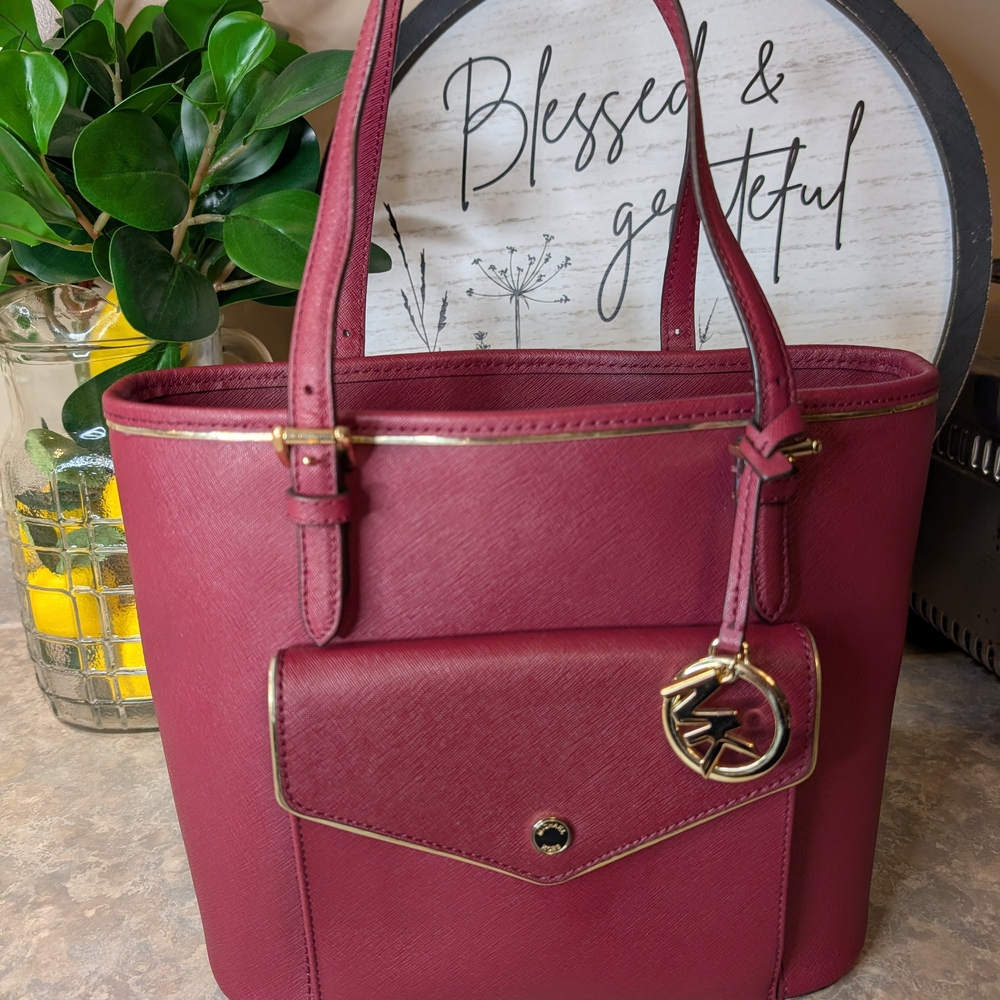 Michael Kors Burgundy Tote with Gold Accents